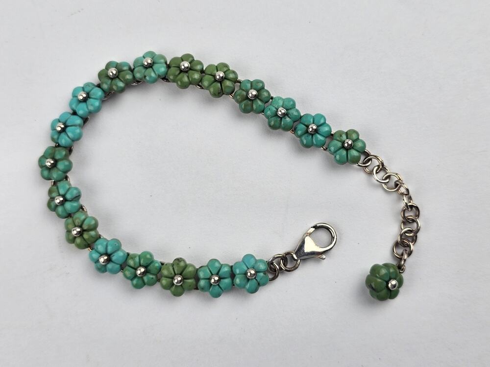 Whitney Kelly Sterling Silver & Turquoise clusters Flower Bracelet 7-8.25"